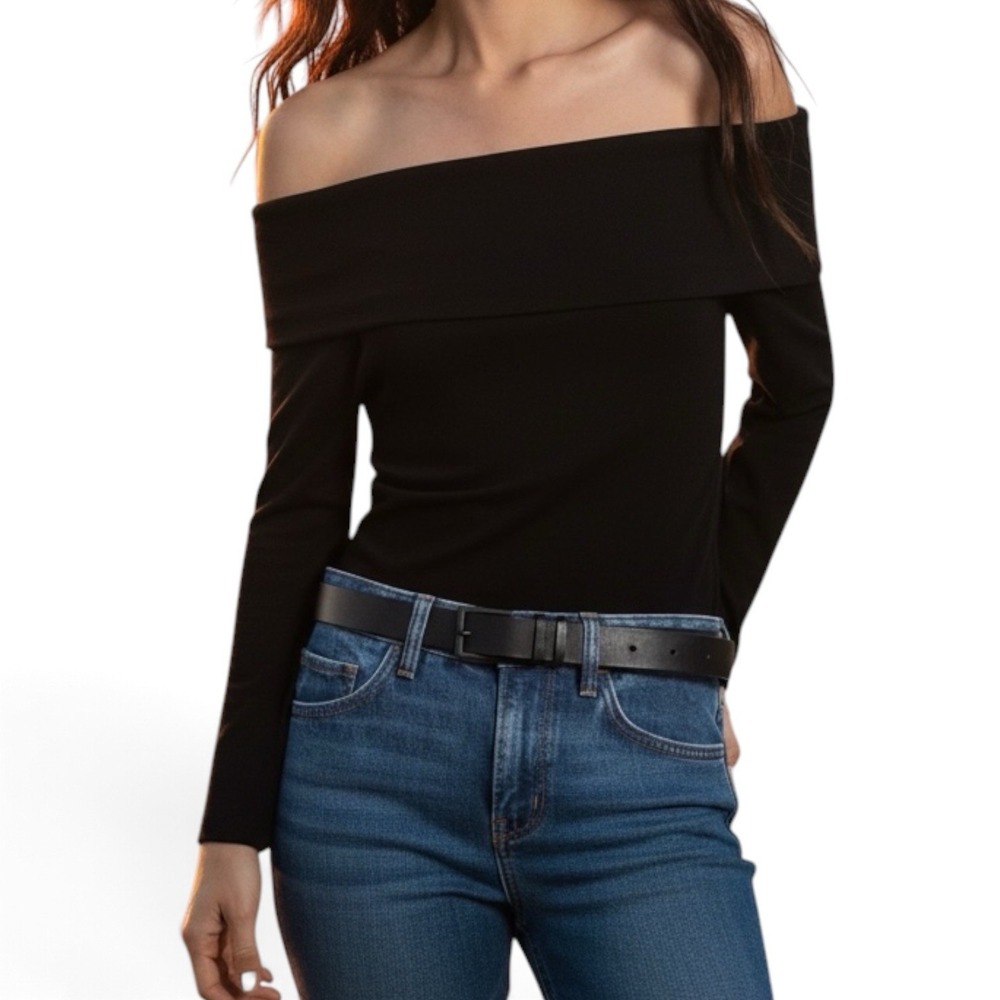 COS Women's Black Off-Shoulder Long Sleeve Knit Stretch Top Size S